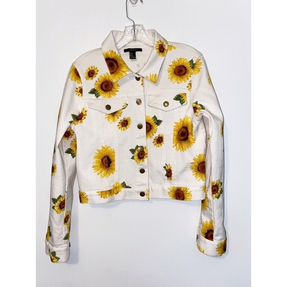 Forever21 Sunflower White Denim Jacket - Size Small - Picture 2 of 7